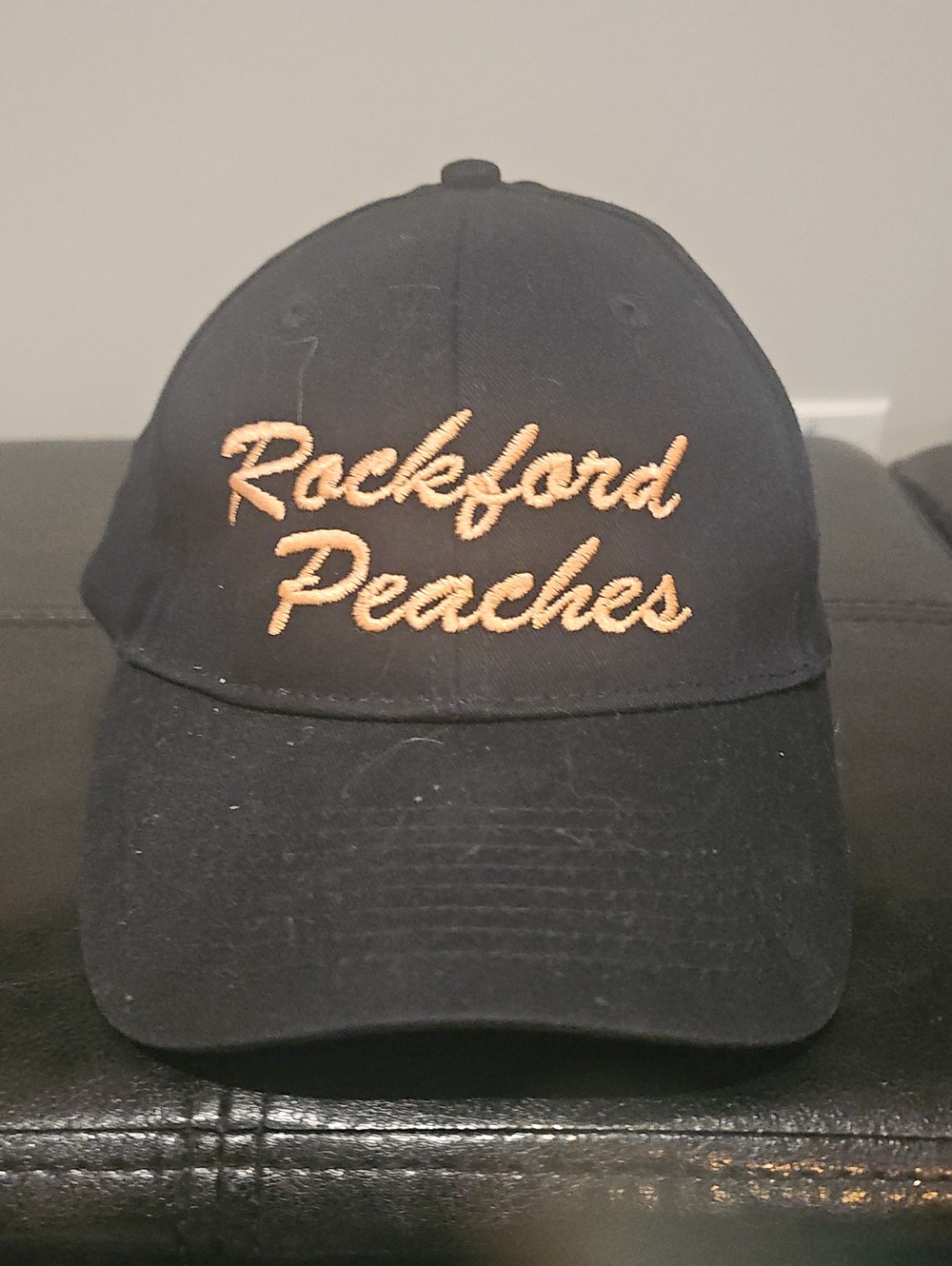 Rockford Peaches Embroidered Black Womans Baseball Hat